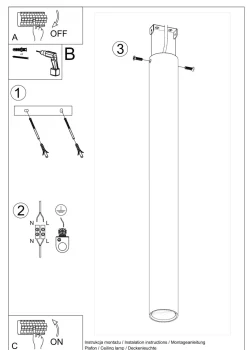 Deckenlampe Schwarz 60 cm hoch Ø 6 cm Zylinder GU10