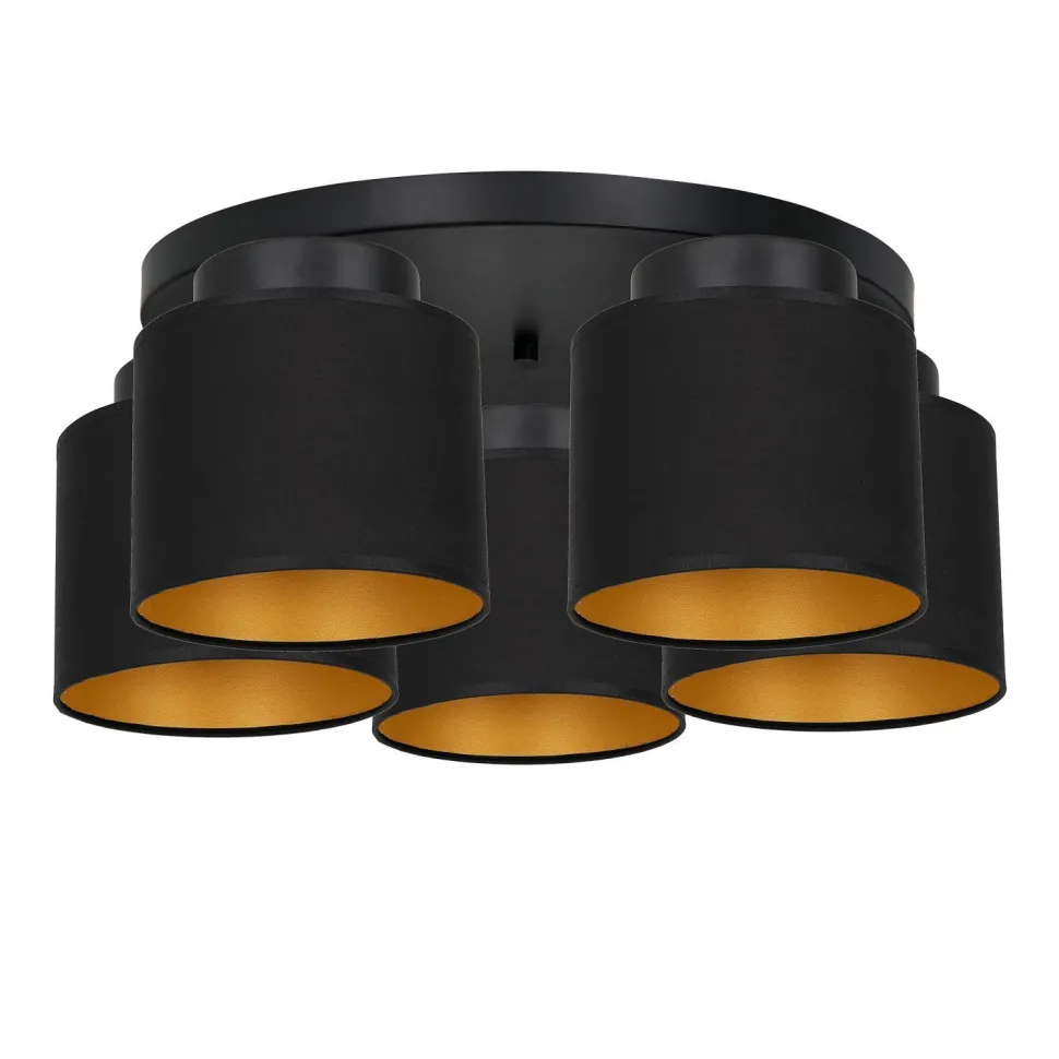 Deckenlampe Schwarz Gold Stoff Modern E27