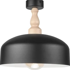 Deckenlampe Schwarz Metall Holz E27 Ø 30 cm Skandinavisch