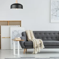 Deckenlampe Schwarz Metall Holz E27 Ø 30 cm Skandinavisch