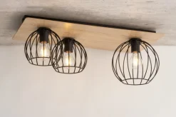 Deckenlampe Schwarz Natur E27 Holz Metall Retro