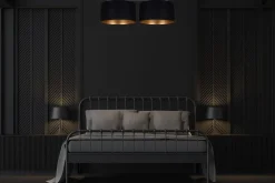 Deckenlampe Stoff blendarm Schwarz Gold E27 70 cm lang