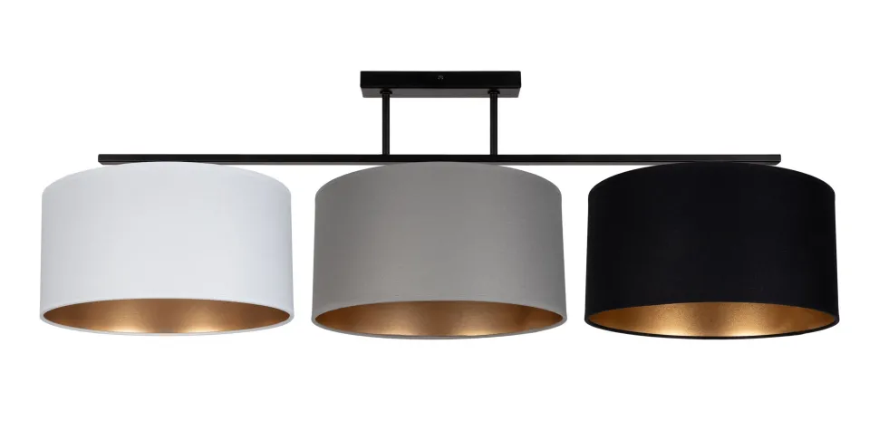 Deckenlampe Stoff Weiß Graphit Schwarz E27 100 cm lang