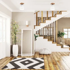 Deckenlampe Weiß Ø 15 cm H: 21 cm klein Stoff Holz Modern