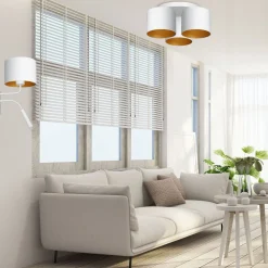 Deckenlampe Weiß Gold Stoff Metall E27 Ø45 cm blendarm