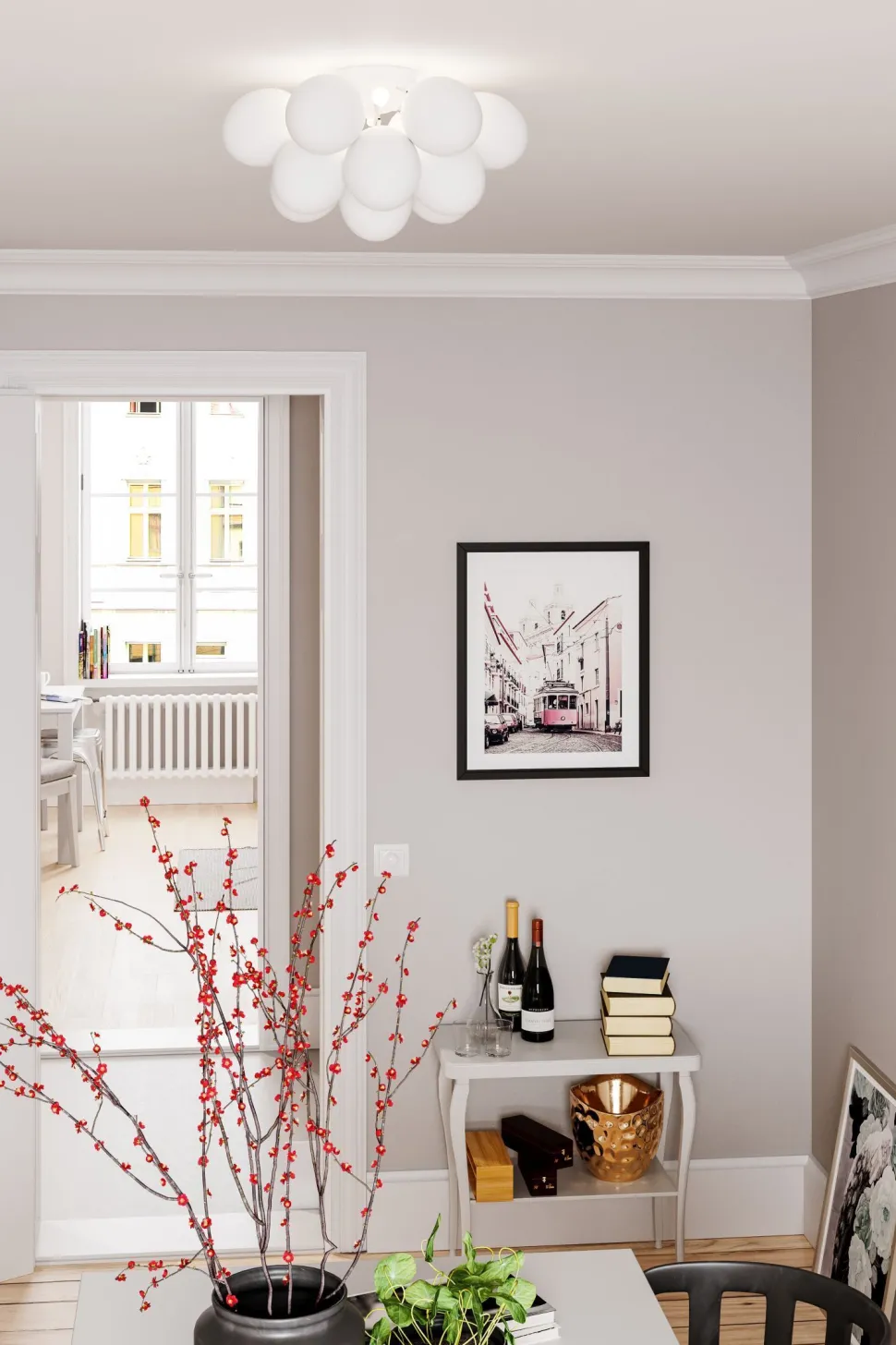 Deckenlampe Weiß matt B: 30 cm 3-flammig G9 Metall Glas