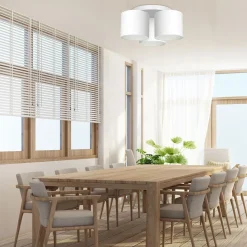 Deckenlampe Weiß Stoff Metall E27 rund Ø45 cm blendarm