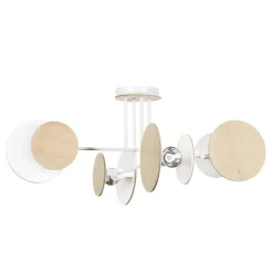 Deckenlampe XXL Weiß Metall Holz Design 4x E27