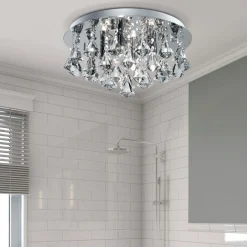 Deckenleuchte Bad IP44 Ø 38 cm rund 4x G9 Kristall Metall