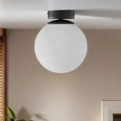 Deckenleuchte E27 Schwarz Weiß Glas Metall Modern