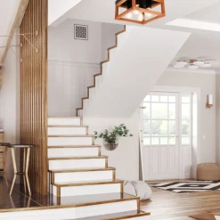 Deckenleuchte eckig Rustikal Schwarz B: 30 cm Holz Metall