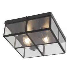 Deckenleuchte 2-flammig E14 Schwarz matt Glas Metall