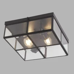 Deckenleuchte 2-flammig E14 Schwarz matt Glas Metall