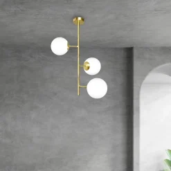 Deckenleuchte 3-flammig in Bronze hell Weiß E14 Messing Glas