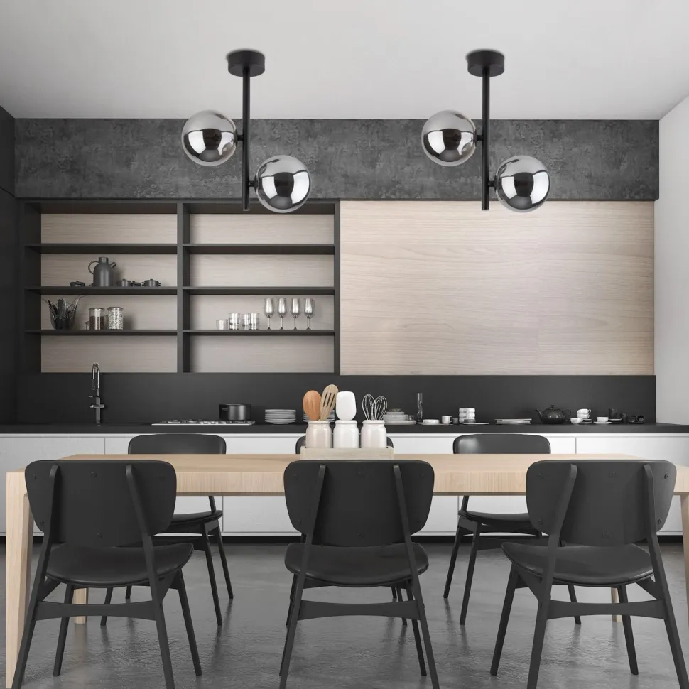 Deckenleuchte Glas Metall 2-flammig G9 Grau Schwarz