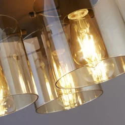 Deckenleuchte Glas Metall in Mokka Bernstein 3-flammig