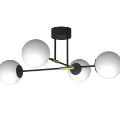 Deckenleuchte Glas Metall Schwarz Weiß Gold L:80 cm E27