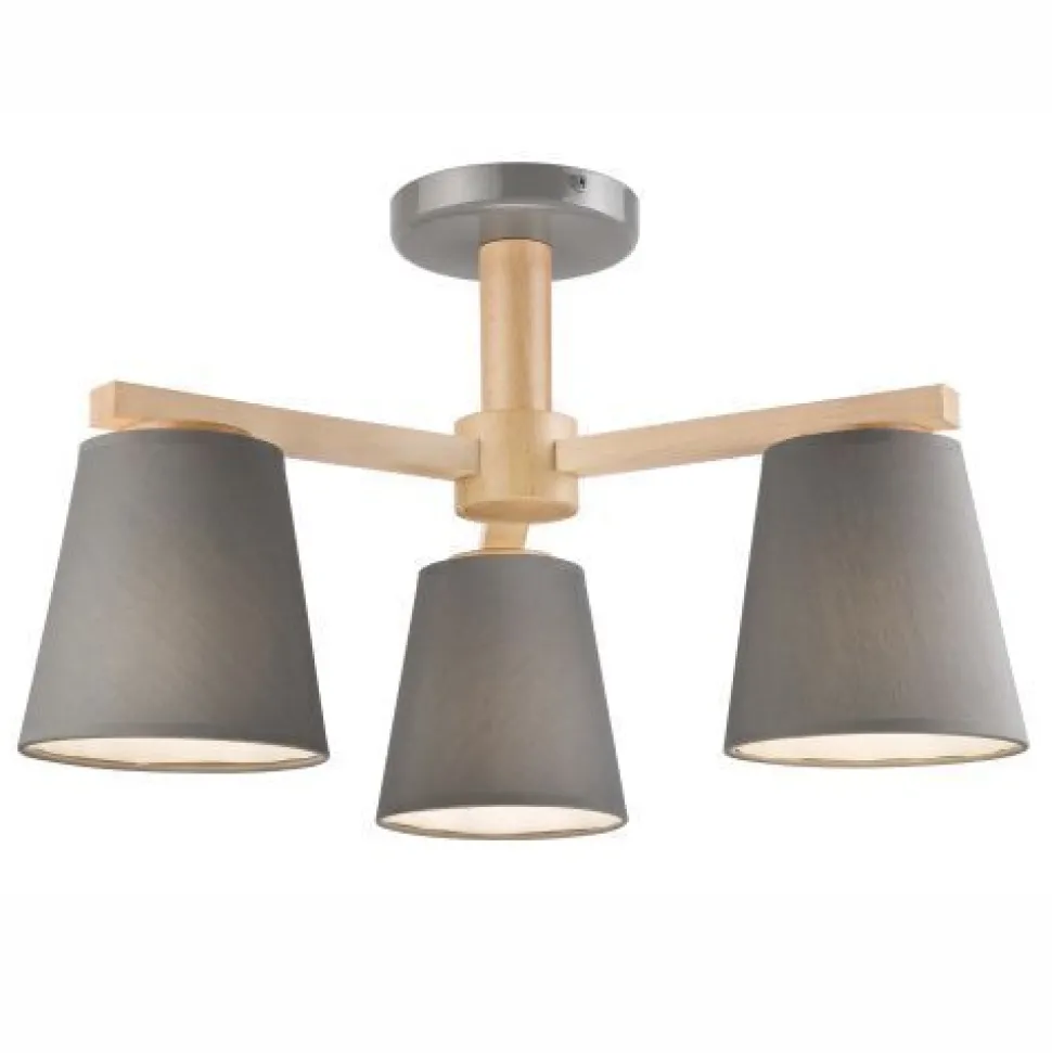 Deckenleuchte Grau Holz Stoff Metall Wohnzimmer