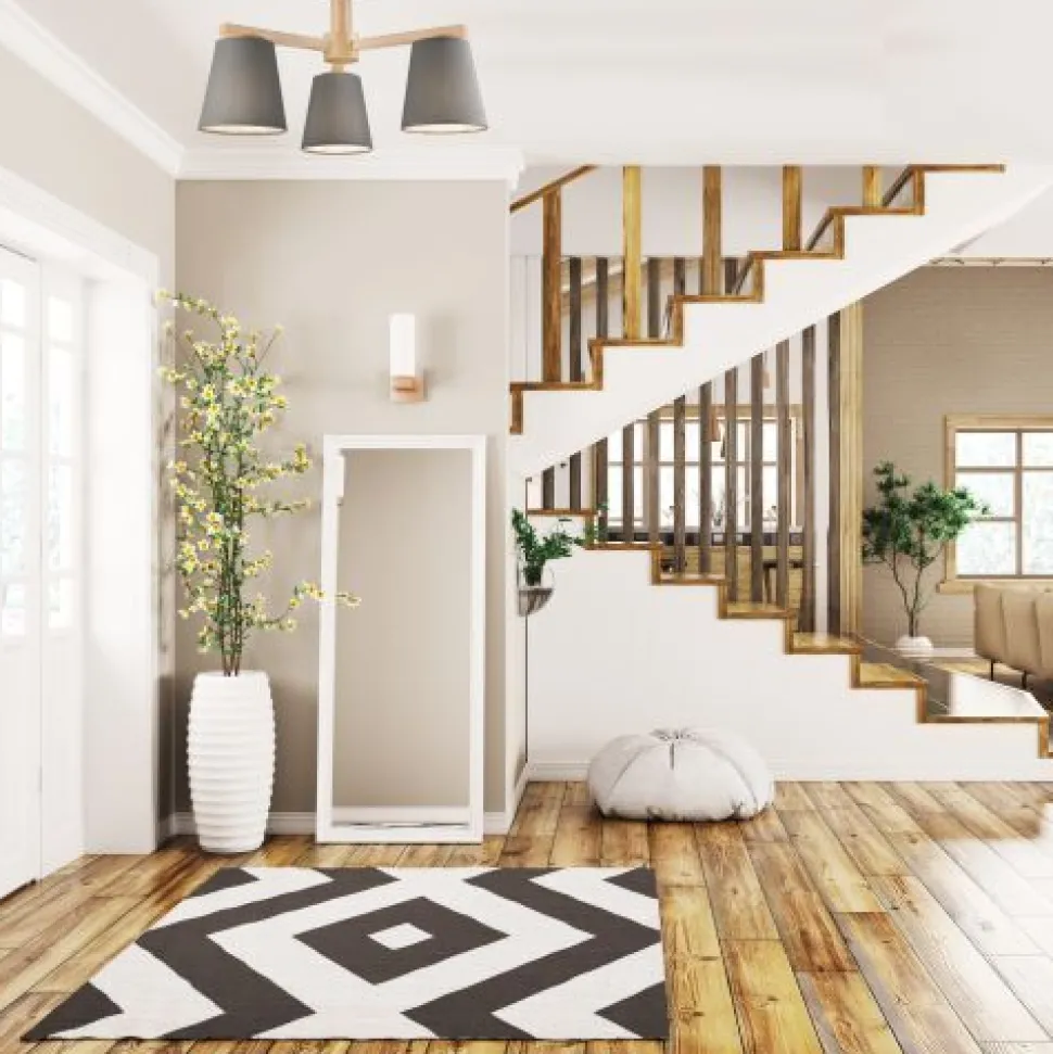 Deckenleuchte Grau Holz Stoff Metall Wohnzimmer