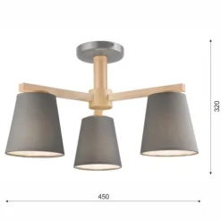 Deckenleuchte Grau Holz Stoff Metall Wohnzimmer