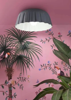 Deckenleuchte Keramik E27 D: 40 cm Grau Faltenoptik