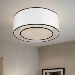 Deckenleuchte Metall Stoff D: 52 cm rund Weiß Schwarz