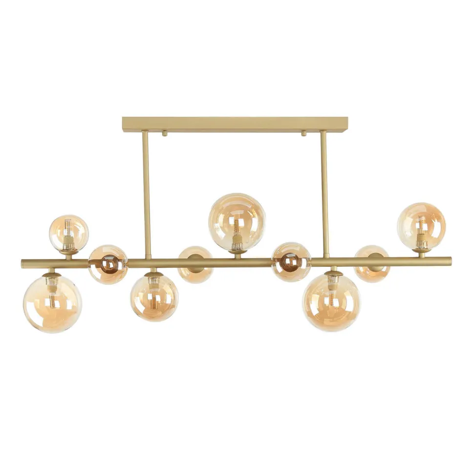 Deckenleuchte Rauchglas Metall 87 cm lang Creme Gold 10x G9