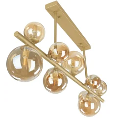 Deckenleuchte Rauchglas Metall 87 cm lang Creme Gold 10x G9