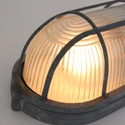 Deckenleuchte Riffelglas Metall Grau L:21 cm Industrie