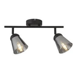 Deckenleuchte Schwarz Grau B: 50 cm 2x E14 Rauchglas Metall