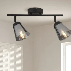 Deckenleuchte Schwarz Grau B: 50 cm 2x E14 Rauchglas Metall