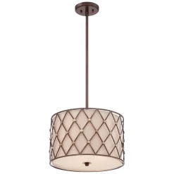 Deckenleuchte Stoff Metall verstellbar in Kupfer Creme