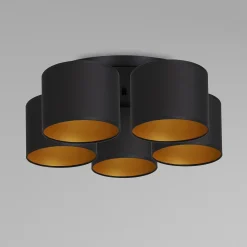 Deckenleuchte Stoff Metall Schwarz Gold E27 rund Ø58 cm