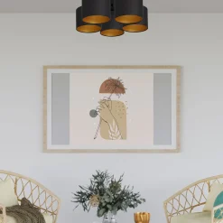 Deckenleuchte Stoff Metall Schwarz Gold E27 rund Ø58 cm