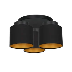 Deckenleuchte Stoff Schirm Schwarz Gold E27