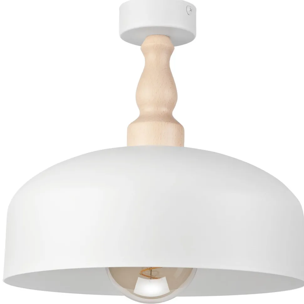 Deckenleuchte Weiß Metall Holz Ø 30 cm klein E27 Skandinavisch