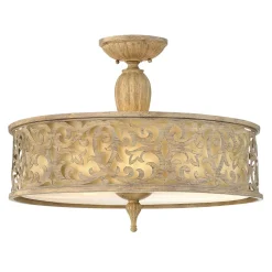 Deckenleuchte Wohnzimmer Vintage rund Metall Leinen