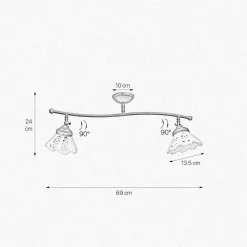 Deckenspot 2-flammig B: 69 cm Messing Keramik schwenkbar