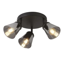 Deckenstrahler 3-flammig Ø 42 cm Schwarz Rauchgrau E14