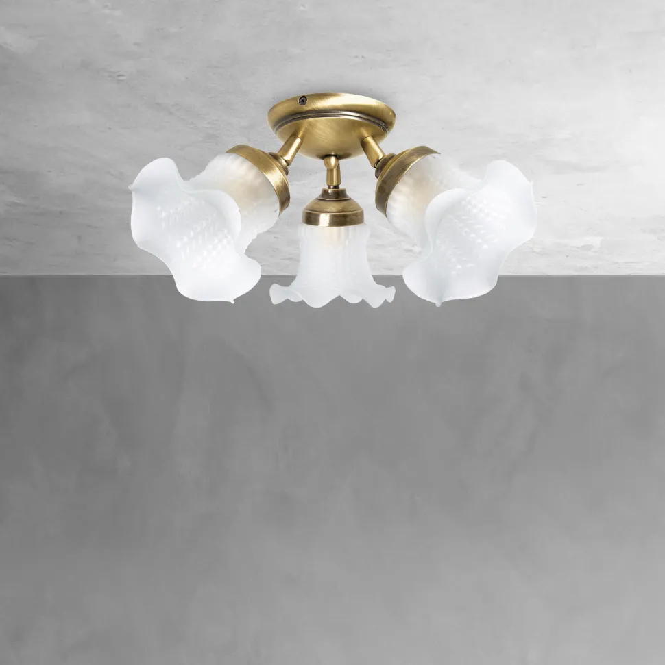 Deckenstrahler Floral 3-flammig Messing Glas Ø 37 cm