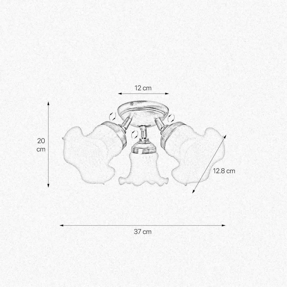 Deckenstrahler Floral 3-flammig Messing Glas Ø 37 cm