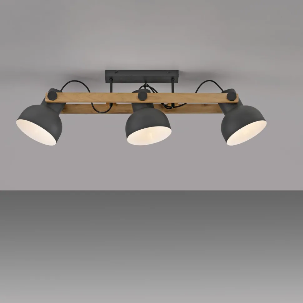 Deckenstrahler Holz Metall E27 96 cm 3-flammig flexibel