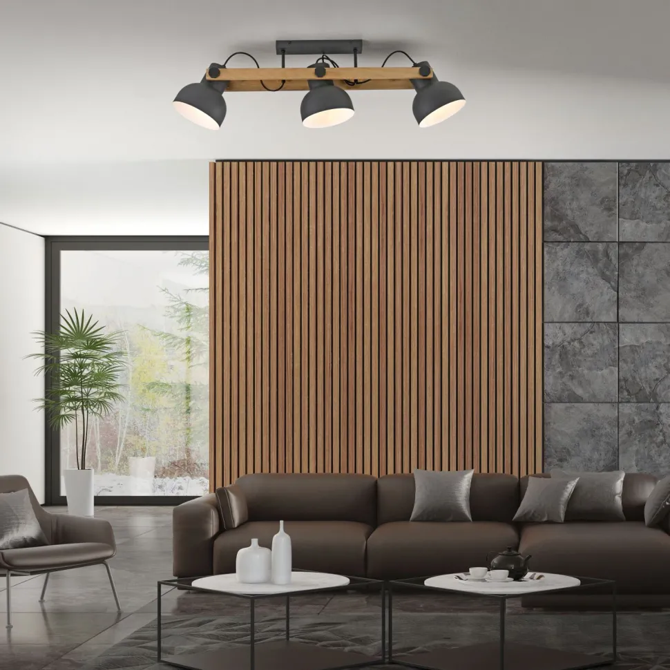 Deckenstrahler Holz Metall E27 96 cm 3-flammig flexibel