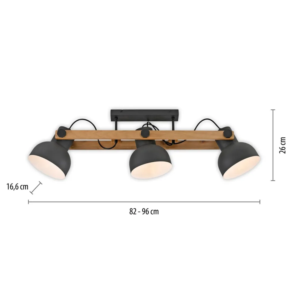 Deckenstrahler Holz Metall E27 96 cm 3-flammig flexibel