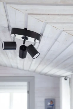 Deckenstrahler klein B: 20 cm Schwarz Metall 3-flammig GU10