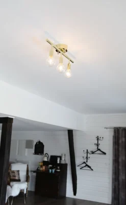 Deckenstrahler Metall 60 cm lang in Messing E27 3-flammig