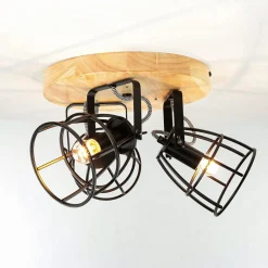 Deckenstrahler rund Ø 27 cm Holz Metall 3x E14