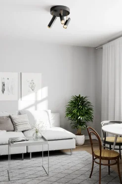 Deckenstrahler rund 3-flammig GU10 B: 30 cm Schwarz Gold