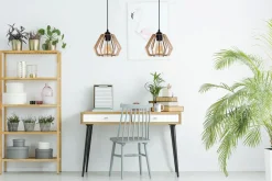 Dekorative Hängelampe Holz E27 2-flammig 50 cm lang