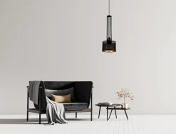 Dekorative Hängelampe Metall B:15 cm E27 Schwarz Gold